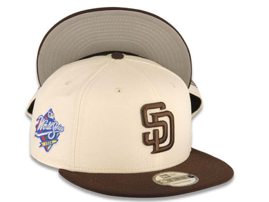 San Diego Padres New Era MLB 9FIFTY 950 Snapback Cap Hat Cream Crown Brown Visor Brown Logo 1998 World Series Side Patch Gray UV