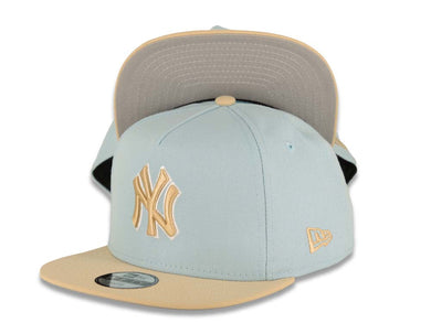 (Youth) New York Yankees New Era MLB 9FIFTY 950 Kid A-Frame Snapback Cap Hat Aqua Crown Khaki Visor Khaki/White Logo Gray UV