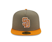 Load image into Gallery viewer, (Youth) San Diego Padres New Era MLB 59FIFTY 5950 Kid A-Frame Fitted Cap Hat Olive Green Crown Brown Visor Brown White Logo (2-Tone Color Pack)
