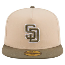 Load image into Gallery viewer, (Youth) San Diego Padres New Era MLB 59FIFTY 5950 Kid A-Frame Fitted Cap Hat Light Khaki Crown Olive Green Visor Green/White Logo (2-Tone Color Pack)
