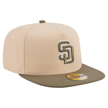 Load image into Gallery viewer, (Youth) San Diego Padres New Era MLB 59FIFTY 5950 Kid A-Frame Fitted Cap Hat Light Khaki Crown Olive Green Visor Green/White Logo (2-Tone Color Pack)
