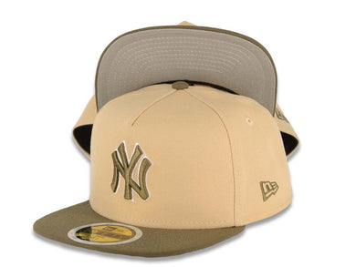 (Youth) New York Yankees New Era MLB 59FIFTY 5950 Kid Fitted Cap Hat Khaki Crown Olive Green Visor Olive Green/White Logo Gray UV