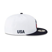 Load image into Gallery viewer, United States USA Soccer New Era FIFA 9FIFTY 950 Snapback Cap Hat White Crown Navy Blue Visor Team Color Logo
