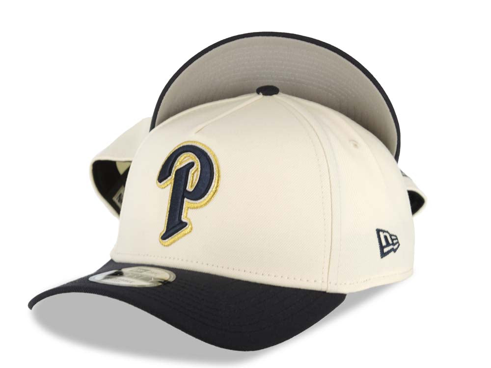 San Diego Padres New Era MLB 9FORTY 940 Adjustable A-Frame Cap Hat Cream Crown Navy Blue Visor Navy Blue/Metallic Gold Logo Gray UV