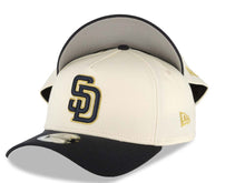 Load image into Gallery viewer, San Diego Padres New Era MLB 9FORTY 940 Adjustable A-Frame Cap Hat Cream Crown Black Visor Black/Metallic Gold Logo Gray UV
