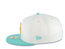 Load image into Gallery viewer, San Diego Padres New Era MLB 59FIFTY 5950 Fitted Cap Hat Cream Crown Light Teal Visor Magenta/Yellow Logo Gray UV
