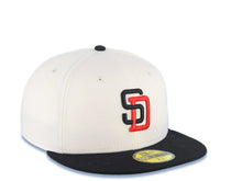 Load image into Gallery viewer, San Diego Padres New Era MLB 59FIFTY 5950 Fitted Cap Hat Cream Crown Black Visor Black/Red Logo Gray UV
