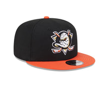 Load image into Gallery viewer, Mighty Ducks New Era NHL 9FIFTY 950 Snapback Cap Hat Black Crown Orange Visor Team Color Logo
