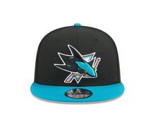 Load image into Gallery viewer, San Jose Sharks New Era NHL 9FIFTY 950 Snapback Cap Hat Black Crown Teal Visor Team Color Logo

