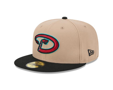 Arizona Diamondbacks New Era MLB 59FIFTY 5950 Fitted Cap Hat Khaki Crown Black Visor Red/Teal Snake Logo