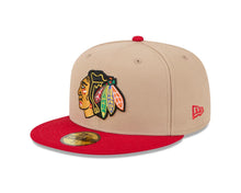 Load image into Gallery viewer, Chicago Blackhawks New Era NHL 59FIFTY 5950 Fitted Cap Hat Khaki Crown Red Visor Team Color Logo
