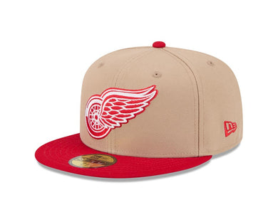 Detroit Red Wings New Era NHL 59FIFTY 5950 Fitted Cap Hat Khaki Crown Red Visor Team Color Logo