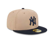 Load image into Gallery viewer, New York Yankees New Era MLB 59FIFTY 5950 Fitted Cap Hat Khaki Crown Navy Blue Visor Navy Blue Logo
