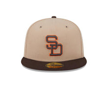 Load image into Gallery viewer, San Diego Padres New Era MLB 59FIFTY 5950 Fitted Cap Hat Khaki Crown Brown Visor Brown/Orange Retro Cooperstown Logo
