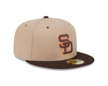 Load image into Gallery viewer, San Diego Padres New Era MLB 59FIFTY 5950 Fitted Cap Hat Khaki Crown Brown Visor Brown/Orange Retro Cooperstown Logo
