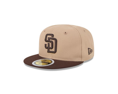 (Youth) San Diego Padres New Era MLB 59FIFTY 5950 Kid Fitted Cap Hat Khaki Crown Brown Visor Brown Logo