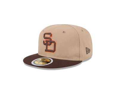 (Youth) San Diego Padres New Era MLB 59FIFTY 5950 Kid Fitted Cap Hat Khaki Crown Brown Visor Brown/Orange Cooperstown Logo