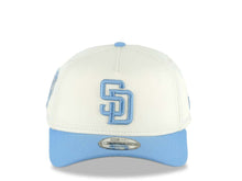 Load image into Gallery viewer, San Diego Padres New Era MLB 9FORTY 940 Adjustable Cap Hat Cream Crown Sky Blue Visor Sky Blue Logo 25th Anniversary Side Patch Gray UV
