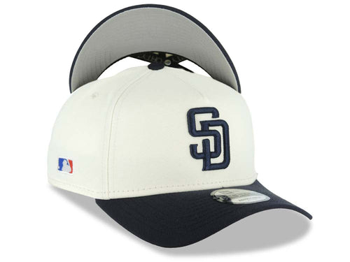 San Diego Padres New Era MLB 59FIFTY 5950 Fitted Cap Hat Cream Crown Navy Blue Visor Navy Blue Logo Batterman Batty Side Patch Gray UV