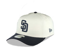 Load image into Gallery viewer, San Diego Padres New Era MLB 59FIFTY 5950 Fitted Cap Hat Cream Crown Navy Blue Visor Navy Blue Logo Batterman Batty Side Patch Gray UV
