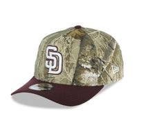 Load image into Gallery viewer, San Diego Padres New Era MLB 9FORTY 940 Adjustable A-Frame Cap Hat Real Tree Edge Camo Crown Maroon Visor White/Maroon Logo 1998 World Series Side Patch
