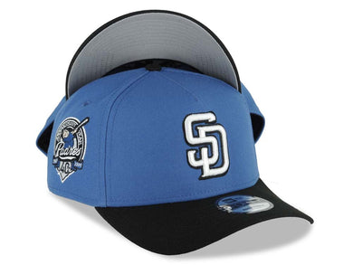 San Diego Padres New Era MLB 9FORTY 940 Adjustable A-Frame Cap Hat Blue Crown Black Visor White/Black Logo 40th Anniversary Side Patch