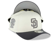 Load image into Gallery viewer, San Diego Padres New Era MLB 9FORTY 940 Adjustable A-Frame Cap Hat Cream Crown Dark Gray Visor Gray Logo 25th Anniversary Side Patch
