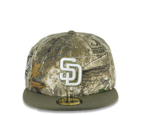 Load image into Gallery viewer, San Diego Padres New Era MLB 59FIFTY 5950 Fitted Cap Hat Real Tree Camo Crown Olive Visor White Logo 40th Anniversary Side Patch Gray UV
