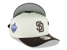 Load image into Gallery viewer, San Diego Padres New Era MLB 9FORTY 940 Adjustable A-Frame Cap Hat Cream Crown Dark Brown Visor Dark Brown Logo 1998 World Series Side Patch
