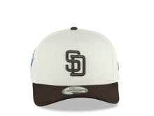 Load image into Gallery viewer, San Diego Padres New Era MLB 9FORTY 940 Adjustable A-Frame Cap Hat Cream Crown Dark Brown Visor Dark Brown Logo 1998 World Series Side Patch

