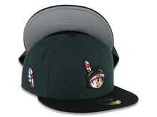 Load image into Gallery viewer, Yaquis de obregon New Era 59FIFTY 5950 Fitted Cap Hat Dark Green Crown Black Visor Team Color Logo Feather Side Patch Gray UV
