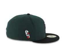 Load image into Gallery viewer, Yaquis de obregon New Era 59FIFTY 5950 Fitted Cap Hat Dark Green Crown Black Visor Team Color Logo Feather Side Patch Gray UV
