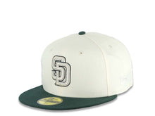Load image into Gallery viewer, San Diego Padres New Era MLB 59FIFTY 5950 Fitted Cap Hat Cream Crown Dark Green Visor White/Metallic Silver/Black Logo 20th Anniversary Petco Park Side Patch
