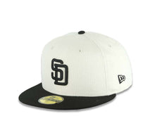 Load image into Gallery viewer, (Corduroy Crown) San Diego Padres New Era MLB 59FIFTY 5950 Fitted Cap Hat Cream Crown Black Visor Black Logo 40th Anniversary Side Patch Gray UV
