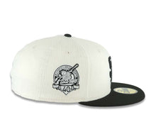 Load image into Gallery viewer, (Corduroy Crown) San Diego Padres New Era MLB 59FIFTY 5950 Fitted Cap Hat Cream Crown Black Visor Black Logo 40th Anniversary Side Patch Gray UV
