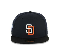Load image into Gallery viewer, San Diego Padres New Era MLB 59FIFTY 5950 Fitted Cap Hat Navy Blue Crown Black Visor White/Orange Logo 1998 World Series Side Patch Gray UV
