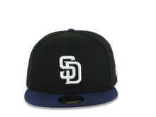 Load image into Gallery viewer, San Diego Padres New Era MLB 59FIFTY 5950 Fitted Cap Hat Black Crown Navy Blue Visor White Logo Gray UV
