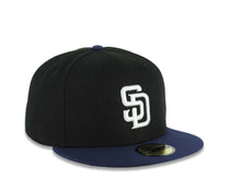 Load image into Gallery viewer, San Diego Padres New Era MLB 59FIFTY 5950 Fitted Cap Hat Black Crown Navy Blue Visor White Logo Gray UV
