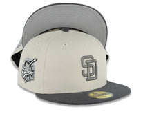 Load image into Gallery viewer, San Diego Padres New Era MLB 59FIFTY 5950 Fitted Cap Hat Stone Crown Gray Visor Gray Logo 40th Anniversary Side Patch Gray UV

