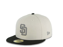 Load image into Gallery viewer, San Diego Padres New Era MLB 59FIFTY 5950 Fitted Cap Hat Stone Crown Black Visor Dark Gray Logo 25th Anniversary Side Patch Gray UV
