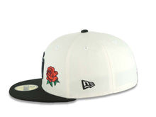 Load image into Gallery viewer, San Diego Padres New Era MLB 59FIFTY 5950 Fitted Cap Hat Cream Crown Black Visor Black Logo With Rose 40th Anniversary Side Patch Gray UV
