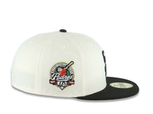 Load image into Gallery viewer, San Diego Padres New Era MLB 59FIFTY 5950 Fitted Cap Hat Cream Crown Black Visor Black Logo With Rose 40th Anniversary Side Patch Gray UV
