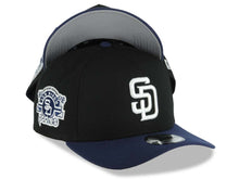 Load image into Gallery viewer, San Diego Padres New Era MLB 9FORTY 940 Adjustable A-Frame Cap Hat Black Crown Navy Blue Visor White Logo Stadium Side Patch Gray UV
