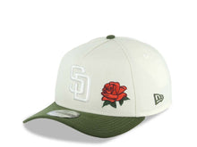 Load image into Gallery viewer, San Diego Padres New Era MLB 9FORTY 940 Adjustable A-Frame Cap Hat Cream Crown Green Visor White Logo With Rose 40th Anniversary Side Patch Gray UV
