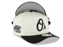 Load image into Gallery viewer, Baltimore Orioles New Era MLB 9FORTY 940 Adjustable A-Frame Cap Hat Cream Crown Black Visor Black Logo 1983 World Series Side Patch Gray UV
