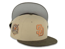 Load image into Gallery viewer, (Corduroy Visor) San Diego Padres New Era MLB 59FIFTY 5950 Fitted Cap Hat Khaki Crown Brown Visor Metallic Bronze Logo 40th Anniversary Side Patch

