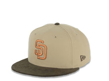 Load image into Gallery viewer, (Corduroy Visor) San Diego Padres New Era MLB 59FIFTY 5950 Fitted Cap Hat Khaki Crown Brown Visor Metallic Bronze Logo 40th Anniversary Side Patch
