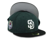 Load image into Gallery viewer, (Corduroy Crown) San Diego Padres New Era MLB 59FIFTY 5950 Fitted Cap Hat Dark Green Crown Black Visor White Logo 40th Anniversary Side Patch
