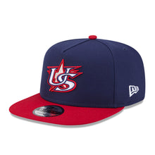 Load image into Gallery viewer, USA New Era WBC World Baseball Classic 9FIFTY 950 Snapback A-Frame Cap Hat Navy Blue Crown Red Visor Team Color Logo USA Flag Side Patch
