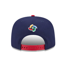 Load image into Gallery viewer, USA New Era WBC World Baseball Classic 9FIFTY 950 Snapback A-Frame Cap Hat Navy Blue Crown Red Visor Team Color Logo USA Flag Side Patch
